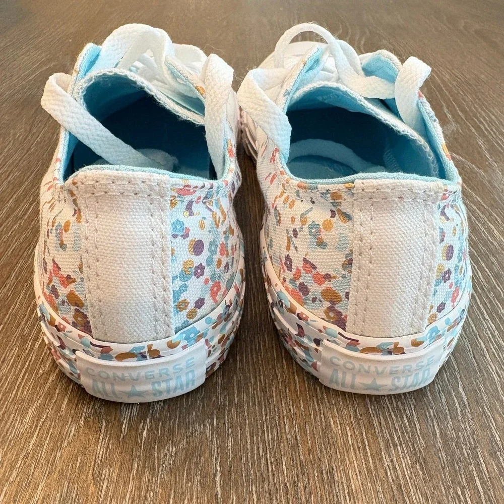 Converse Junior Size 2 All Star Low‎ Top Confetti Sneakers White Cyan